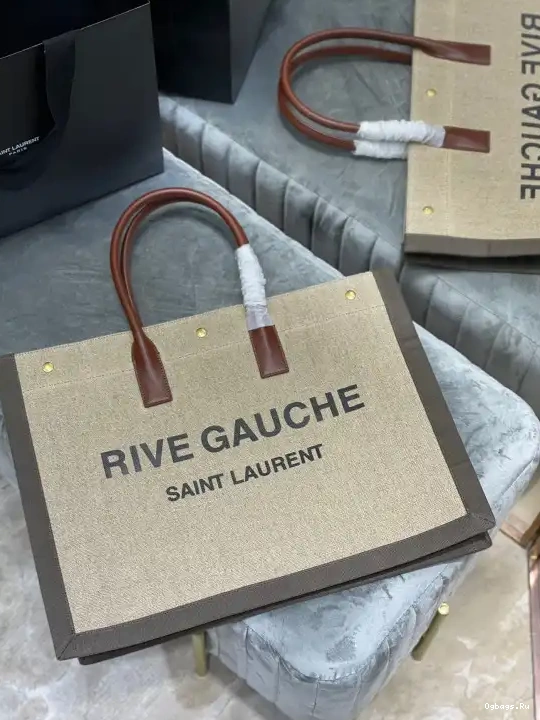 AND BAG LINEN LEATHER IN GAUCHE RIVE TOTE YSL 0616